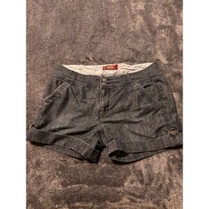 One Five One Dark Wash Jean Shorts Double Button  Vintage Look Stretch Size 8